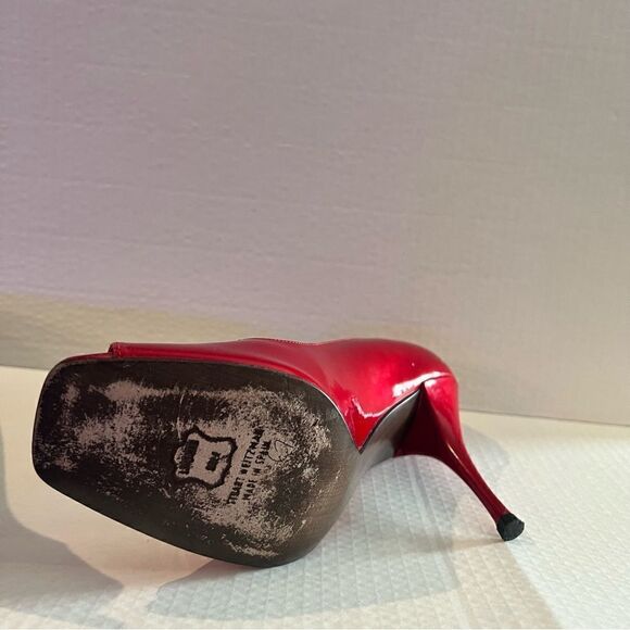 Stuart Weitzman Cherry Red Patent Peep toe Heels 8M - Picture 13 of 14